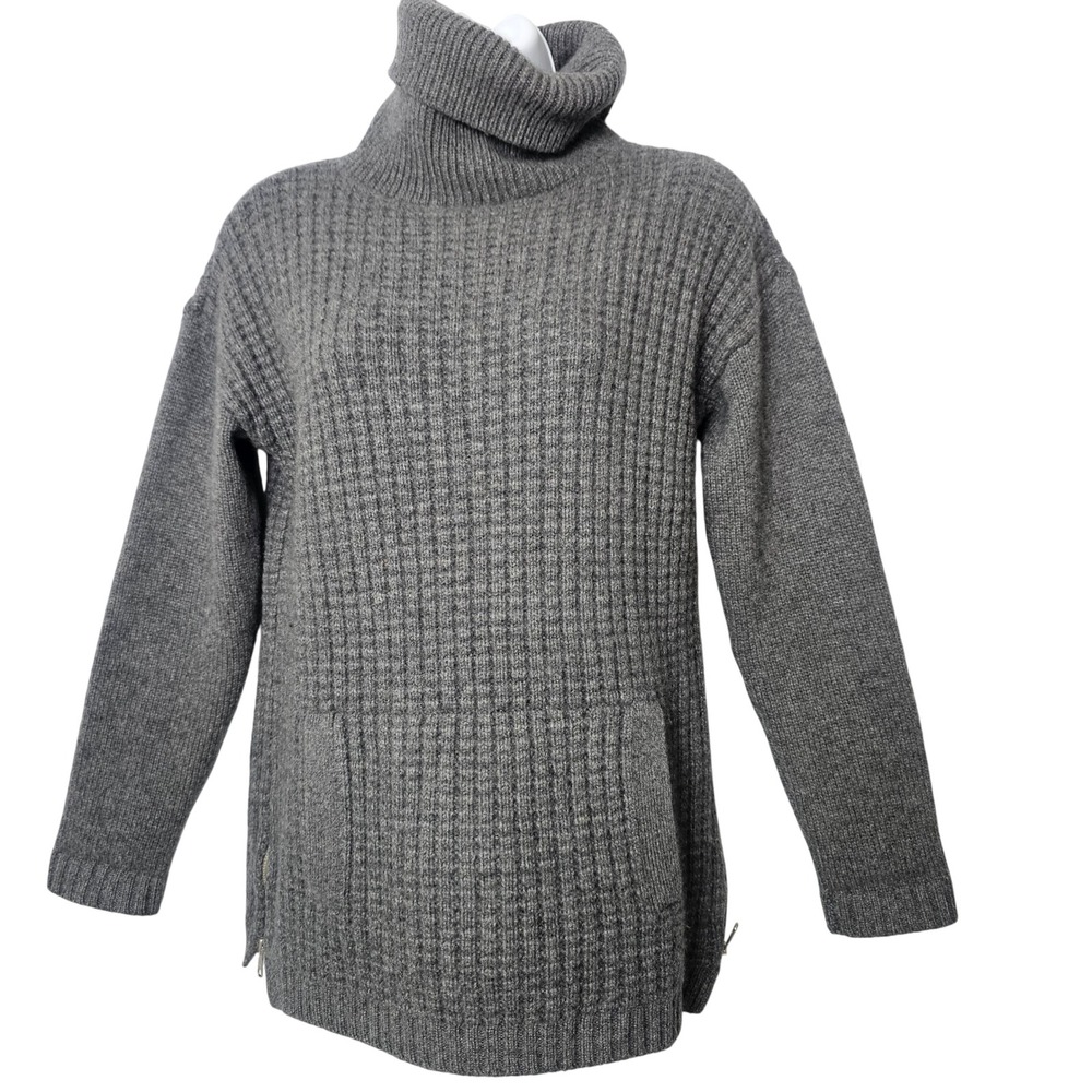 Talbots Women Pure Cashmere Turtleneck Sweater S Gray Ribbed Tunic Classic